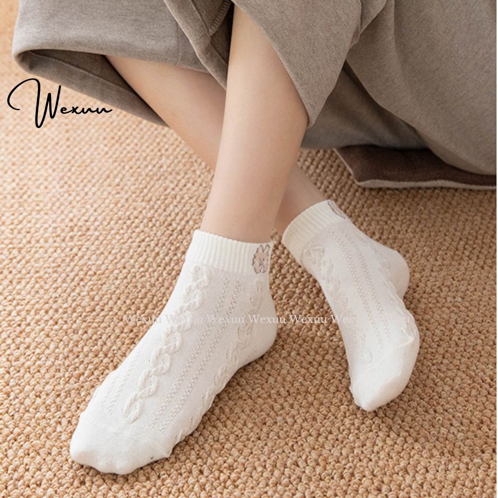 Tất nữ cổ ngắn họa tiết dễ thương phối dập nổi cao cấp vải cotton co dãn thoáng mát Wexuu Design - T13