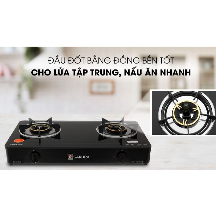 Bếp gas đôi Sakura SA-2375GB - Chính hãng trưng bày+Tặng dây gas- Kính cường lực -Đầu đốt tiết kiệm gas