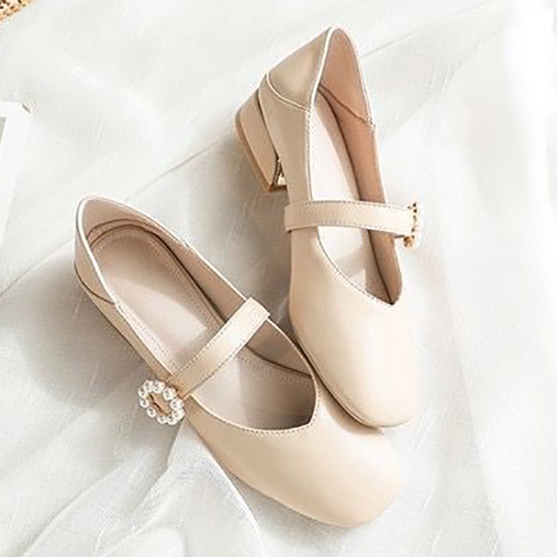 Giày sandal IELGY Mary Jane bằng da mềm mũi vuông gót thấp thời trang cho nữ