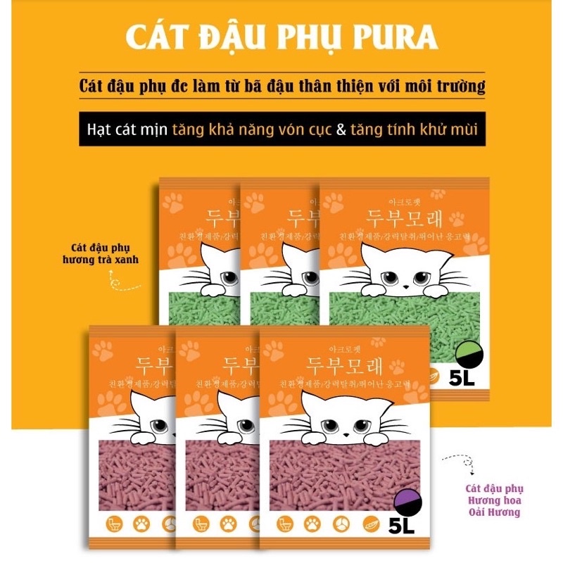 Cát Đậu Nành Tofu Pura (Cát xả bồn cầu) - Cát Vệ Sinh Cho Mèo Mùi Trà Xanh/ Lavender