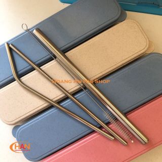 Bộ ống hút trân châu Inox 304 - Combo bộ ống hút 5 món gồm cọ rửa và hộp đựng lúa mạch.