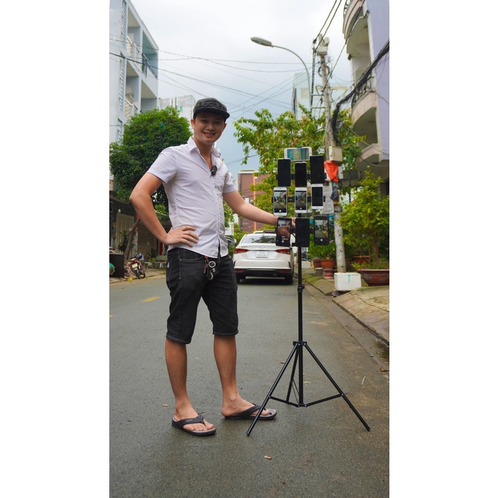 Bộ kẹp điện thoại đa năng cho đèn livestream  kèm chân cao 2m1 bán hàng onl facebook tiktok