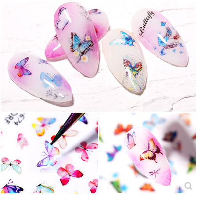 Nhãn dán trang trí móng tay hình bướm 3D nhiều màu