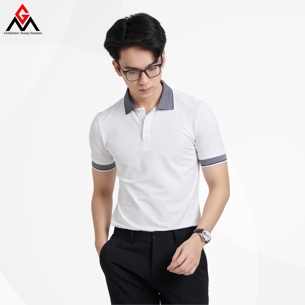 Áo thun polo nam, cổ dệt dáng basic, hai màu đen trắng cơ bản, chất liệu cotton cá sấu - GMAP006