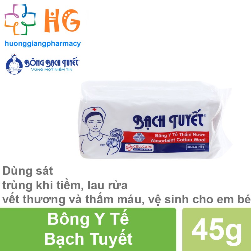 Bông Y Tế Bạch Tuyết (45g, 100g) - Dùng để sát trùng khi tiềm, lau rửa vết thương và thấm máu, vệ sinh cho em bé