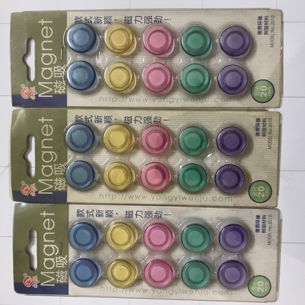 Vỉ nam châm 10 viên đính bảng từ 5 màu kích thước 20mm
