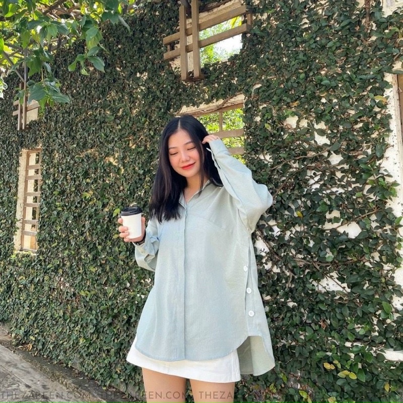 Set áo sm xanh + chân váy trắng