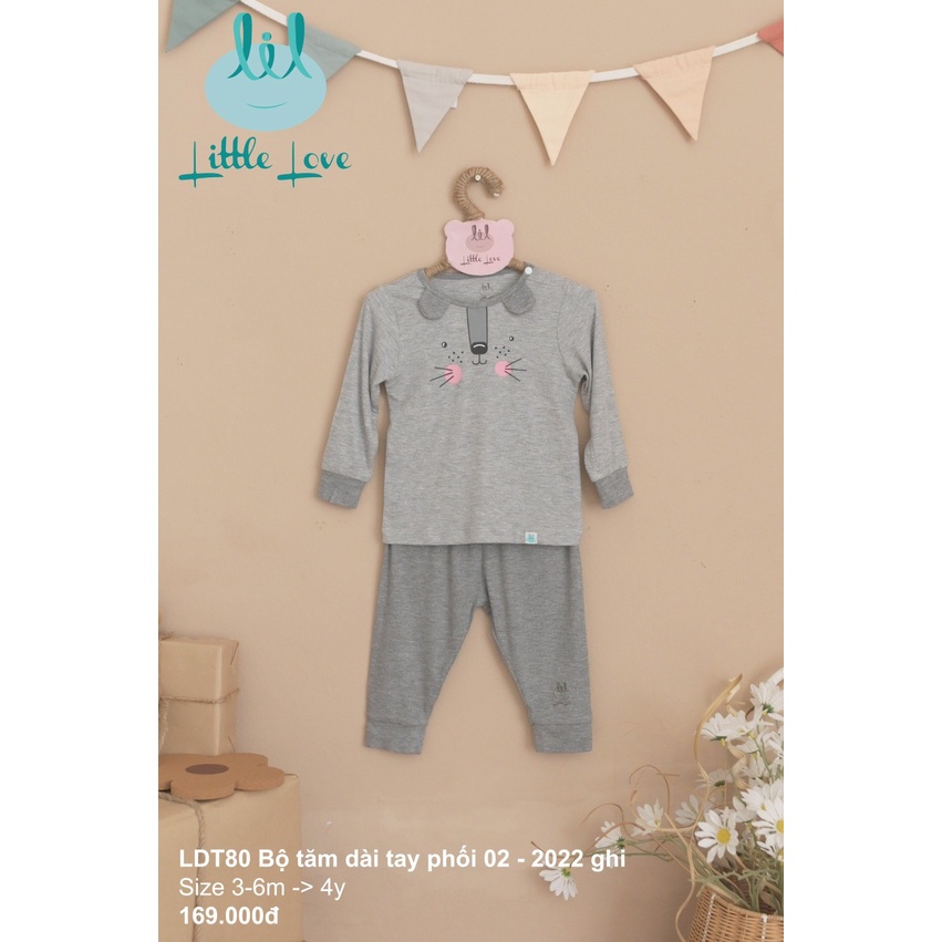 [CHÍNH HÃNG] Bộ tăm dài tay quần dài viền cổ phối 02 họa tiết động vật đáng yêu trẻ em Little Love
