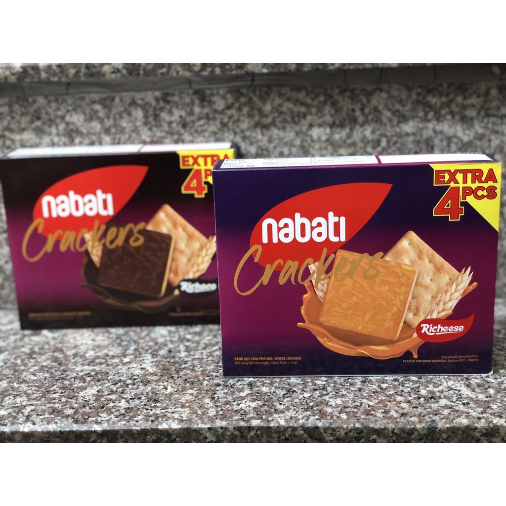 MỚI- Bánh Nabati Craker Quy Giòn Phô mai,Socola Hộp 10 cái x 24g