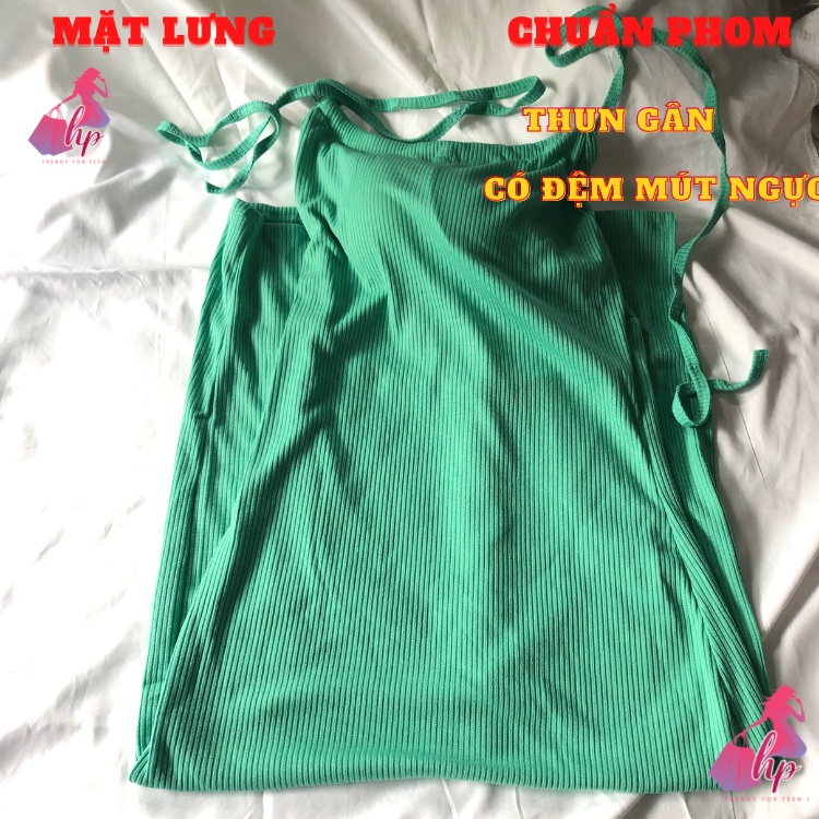 Váy đầm yếm nữ hở lưng  xẻ tà đùi cột dây màu đen có đệm mútngực thun gân sexy phong cách sang chảnh dự tiệc alohashop91