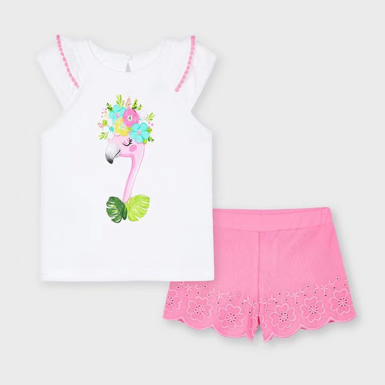 Bộ hè bé gái chất cotton xuất xịn May,oral hình chim hạc