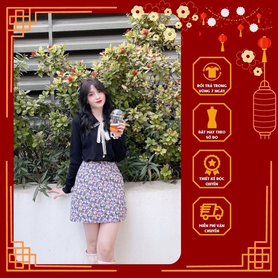 Chân váy hoa tím dáng A 6SIX closet