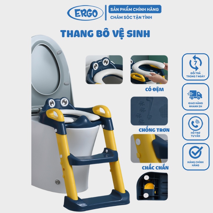 Thang bô vệ sinh Ergo có nắp thu nhỏ bồn cầu gấp gọn tiện lợi dùng cho bé trai và bé gái có sẵn tay vịn đi kèm