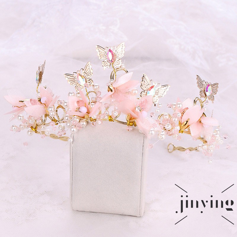 GETNOIVAS Vương miện cài tóc đính hoa phối hạt ngọc trai giả phong cách trang nhã cho cô dâu