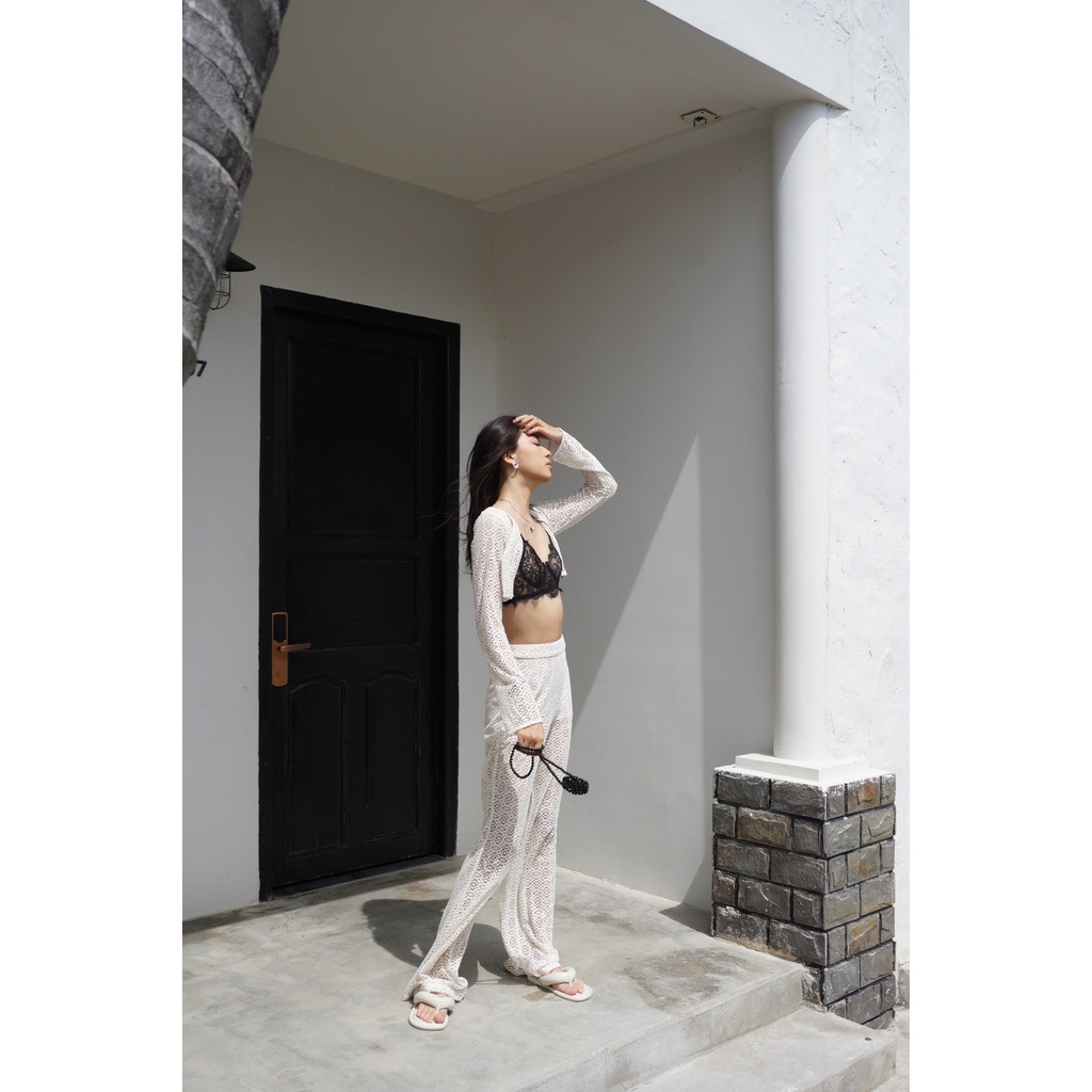 Quần ren đan lưới phong cách Boho có lớp lót bên trong, là min - CROCHET PANTS