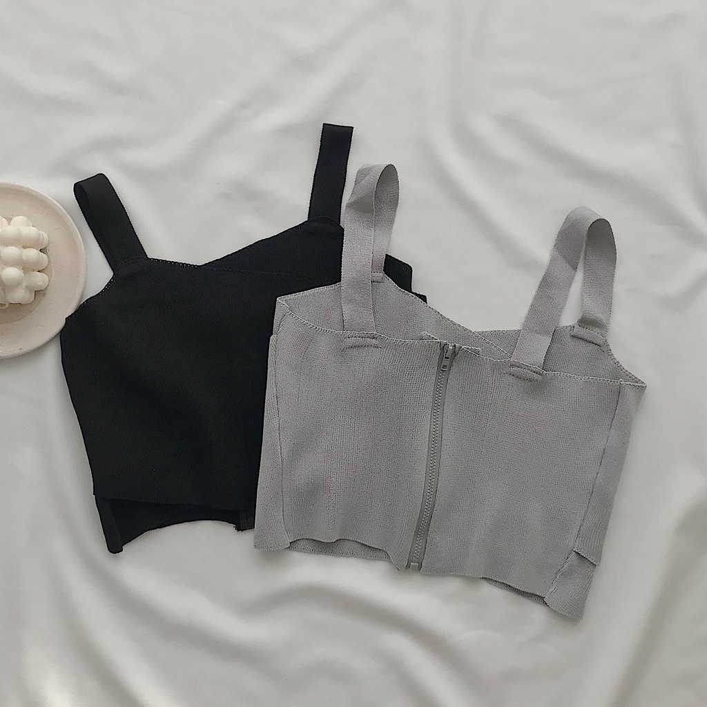 Áo 2 Dây Croptop Nữ JEM CLOSET Áo Hai Dây Bản To LOY Thiết Kế Khóa Kéo Phong Cách Cá Tính Chất Vải Len Dệt Mềm Mại 10169