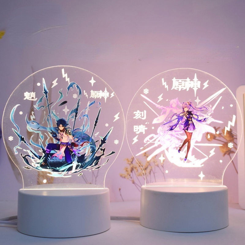 Đèn ngủ bằng acrylic hình anime Ganyu Genshin Impact Xiao Keqing Hutao Kazuha Game Eula Mona dễ thương