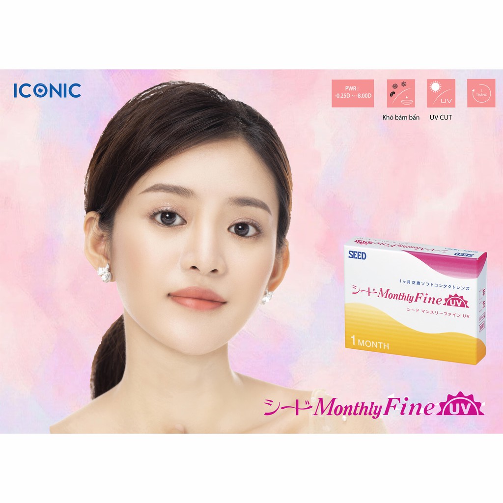 Kính áp tròng TRONG SUỐT 1 THÁNG SEED Monthly Fine UV - Lens số 1 Nhật Bản (ĐỘ CẬN TỪ 0- 8 ĐỘ)