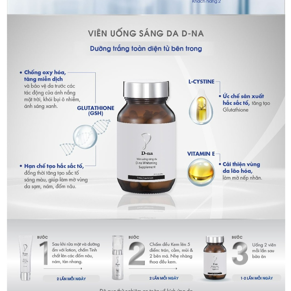 Viên uống trắng da D-na Whitening 60 viên/hộp Glam Beautique