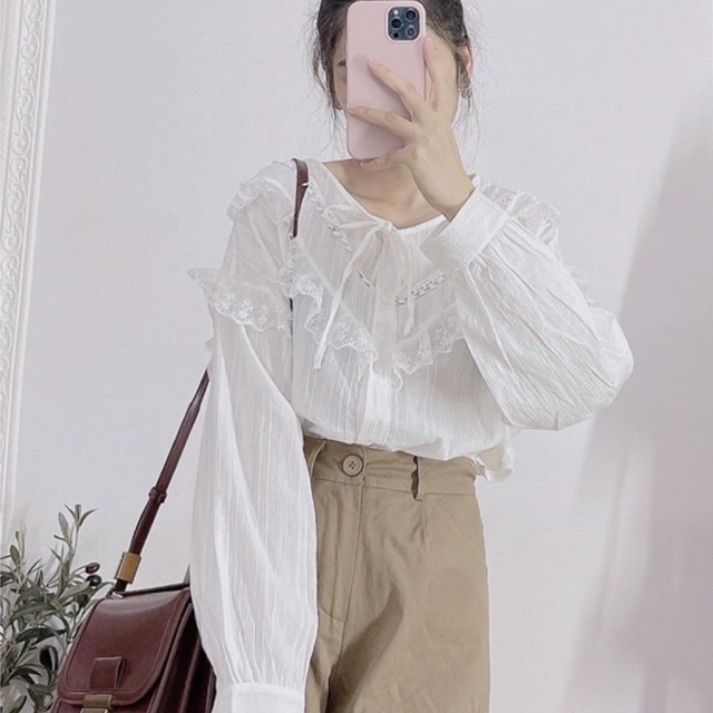ÁO SƠ MI CỔ BÈO CỘT NƠ