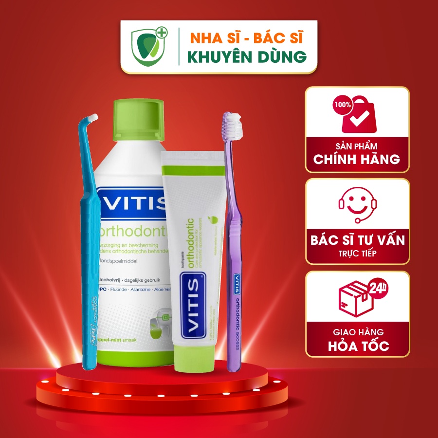 Combo Vệ Sinh Răng Niềng, Bộ 3 Món Vitis Orthondontic Và Cây Chải Kẽ Răng