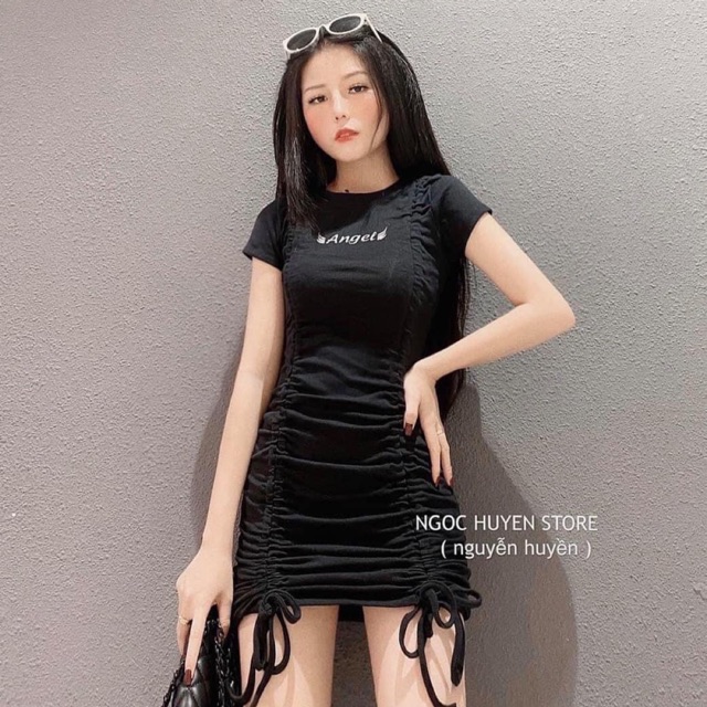 Đầm body rip dây rút 2 bên chữ thêu - freesize dưới 55kg - Carotshop | BigBuy360 - bigbuy360.vn