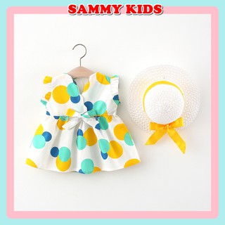 Váy bé gái sơ sinh đến 4 tuổi mùa hè chấm bi tặng kèm mũ xinh Sammy kids GV57