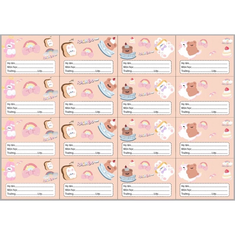 Xấp 16 Nhãn Decal Dán Vở Cắt Sẵn Siêu Cute