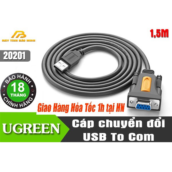 Cáp chuyển đổi USB sang Com RS232 âm UGREEN 20201 dài 1,5m chính hãng