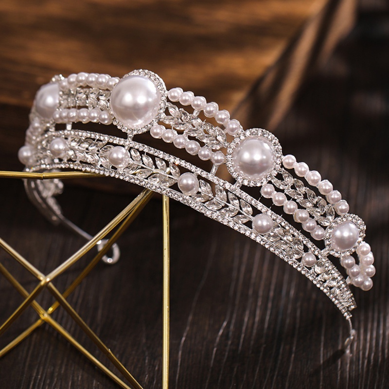 Cài Tóc Hình Vương Miện Đính Đá Và Ngọc Trai Cho Cô Dâu