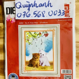 Tranh thêu chữ thập CON MÈO 37x48cm chưa thêu 3d a992
