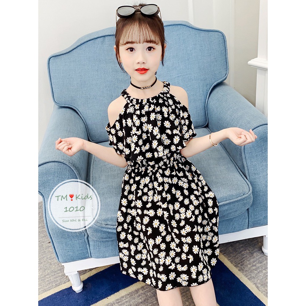 váy hoa cúc trễ vai cho bé từ 9-22kg