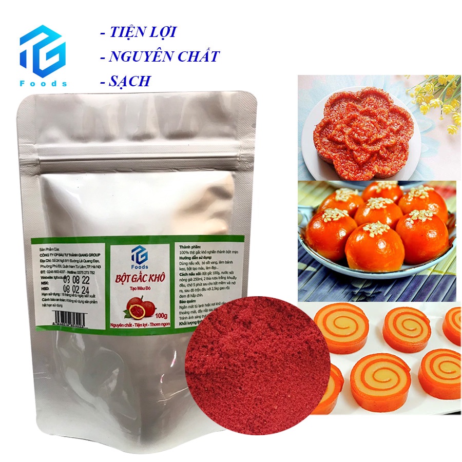 Bột Gấc Khô (gói 100g) TG FOODS Nguyên Chất 100% Dùng Nấu Xôi, Sốt Vàng, làm bánh,mứt dừa.....