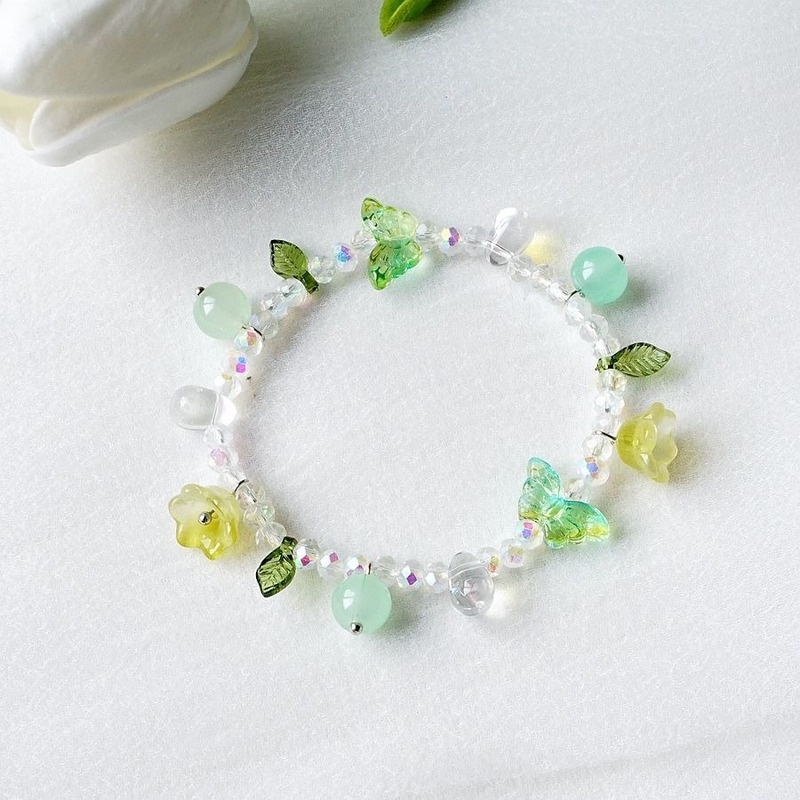 Vòng Tay Chuỗi Hạt Pha Lê Họa Tiết Hoa / Bướm Màu Tím Phong Cách Hàn Quốc Thời