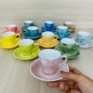 Bộ tách+đĩa cafe espresso bằng sứ Bát Tràng nhiều màu