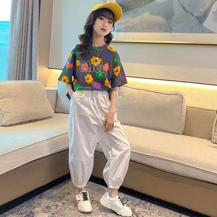 Set Áo Thun Ngắn Tay + Quần Ống Rộng Thời Trang Cho Bé Gái