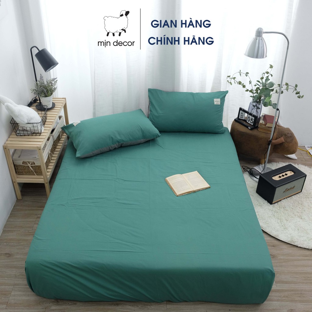 Drap giường và hai vỏ gối cotton Mịn Decor một màu nhã nhặn