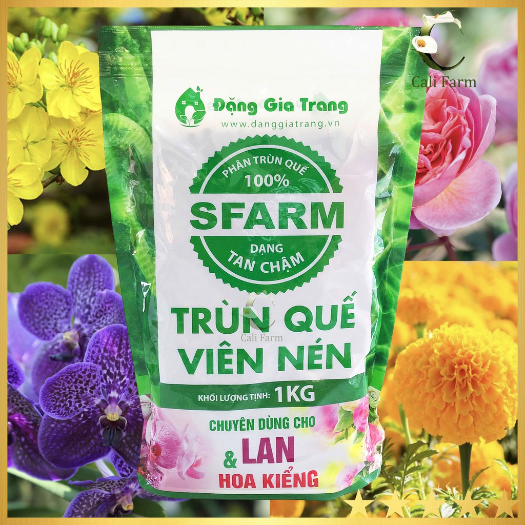 Phân Trùn Quế SFARM dạng viên tan chậm bón lan và hoa kiểng túi 1KG