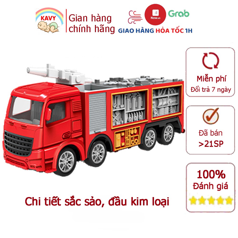 Đồ chơi cho bé mô hình xe cứu hỏa chở phun nước, hợp kim sắt và nhựa, chi tiết sắc sảo, chuyển động bánh đà -KAVY