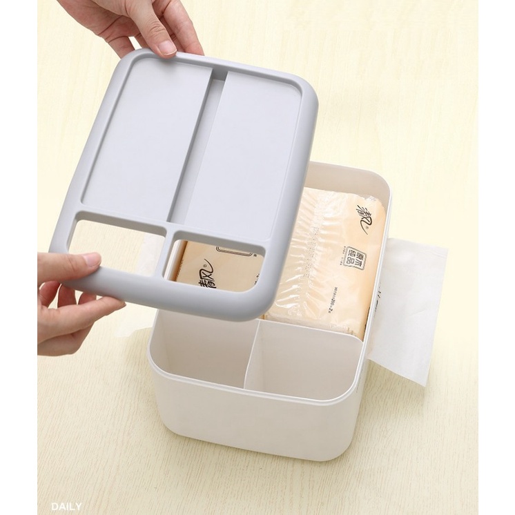 Hộp Đựng Giấy Ăn Oenon 2 ngăn kèm giá đỡ điện thoại, Kệ để mĩ phẩm đồ dùng nhà tắm Nhựa ABS Cao Cấp