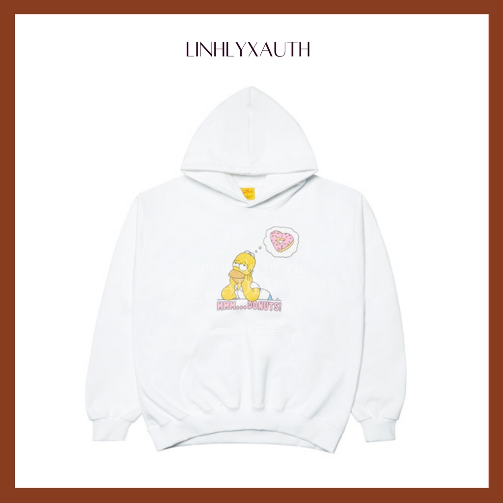 (ORDER Chính Hãng) Áo có mũ Hoddie Acmé de la vie - DONUTS HOMER HOODIE (WHITE) - ADLVxSIMPSONS LinhLyxAuth