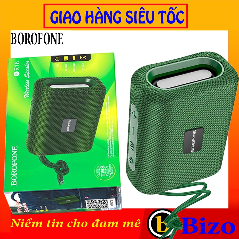 Loa BLUETOOTH MINI BOROFONE BR18 AUX,FM,TF,USB, BLT V5.1 có nút tăng giảm âm lượng riêng biệt kèm dây treo tiện lợi