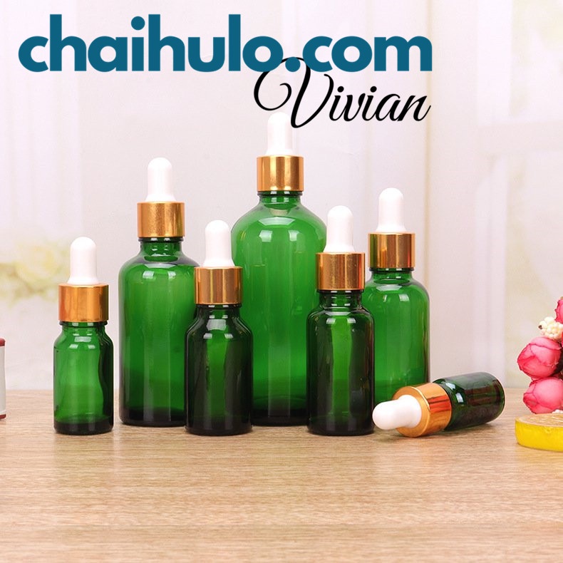 50ML - Lọ Chiết Mỹ Phẩm Lọ Chiết Serum Mini Chai Lọ Thủy Tinh Đựng Tinh Dầu Màu Xanh lá Nắp Bóp Đen/Vàng Nhỏ Giọt