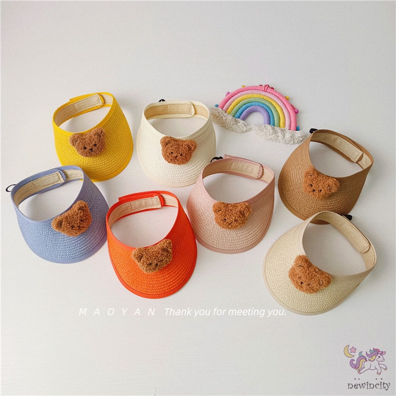 Mũ Cói Hở Chóp Họa Tiết Gấu Hoạt Hình Phong Cách Hàn Quốc Thời Trang Mùa Hè Cho Bé Trai