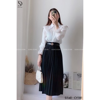 Áo lụa ánh sơ mi cổ cách điệu DORIS S1142 A