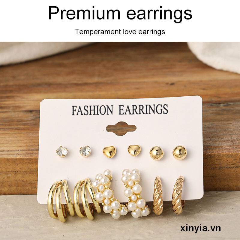 Bông Tai Hình Trái Tim Đính Ngọc Trai Nhân Tạo Thời Trang