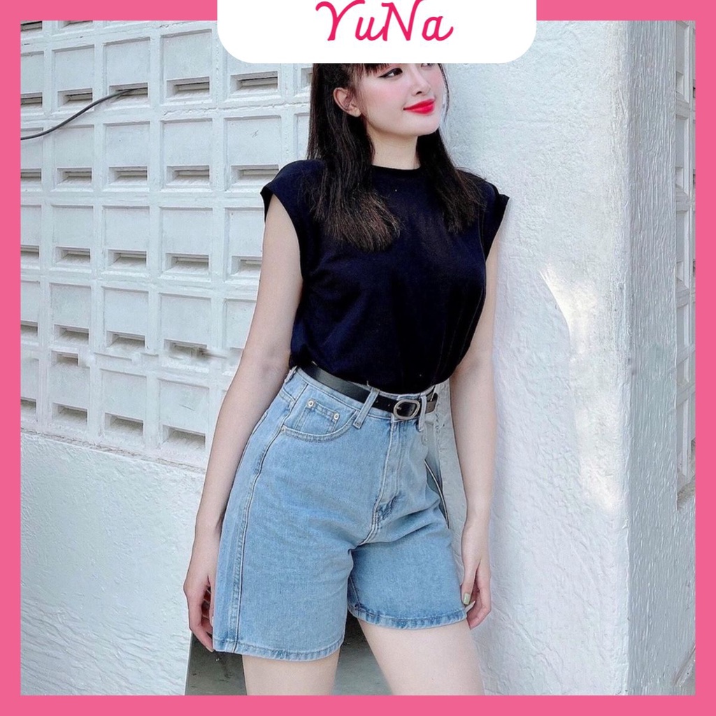 Quần short jean nữ YUNA dáng lửng cạp cao ống rộng phong cách trẻ trung năng động Hàn Quốc | BigBuy360 - bigbuy360.vn