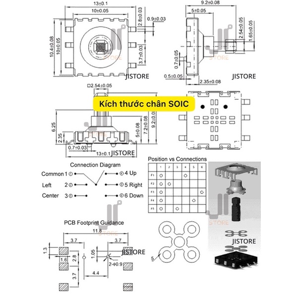 Công tắc nhấn 5 hướng chân dán SMD / chân SOIC hàn PCB joystick switch 5 way direction push tact SMD SOIC