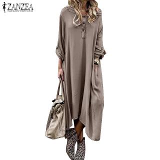 Đầm ZANZEA Maxi Dáng Rộng Mũ Trùm Thời Trang Cho Nữ