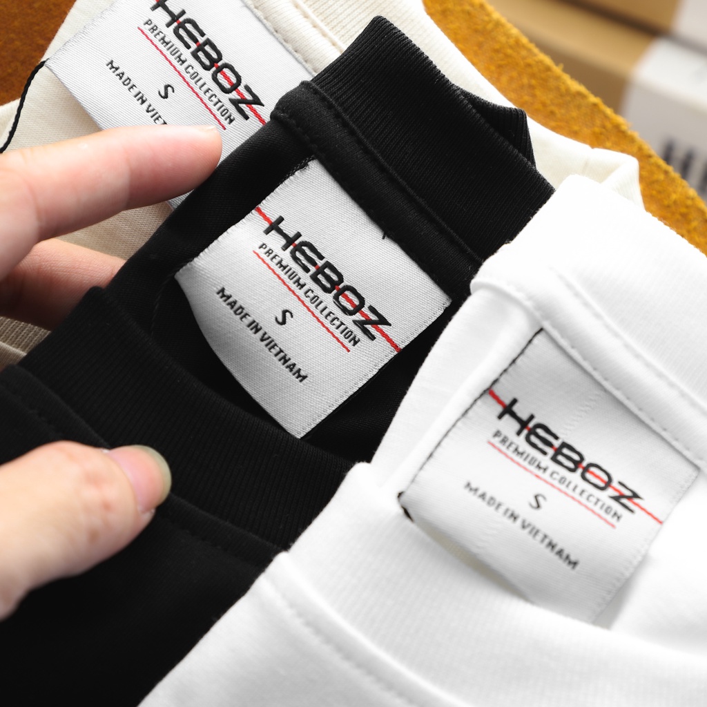 Áo thun nam cổ tròn HEBOZ color block vải cotton 2 chiều, co giãn nhẹ in họa tiết nổi cao cấp BLACK - 00001175